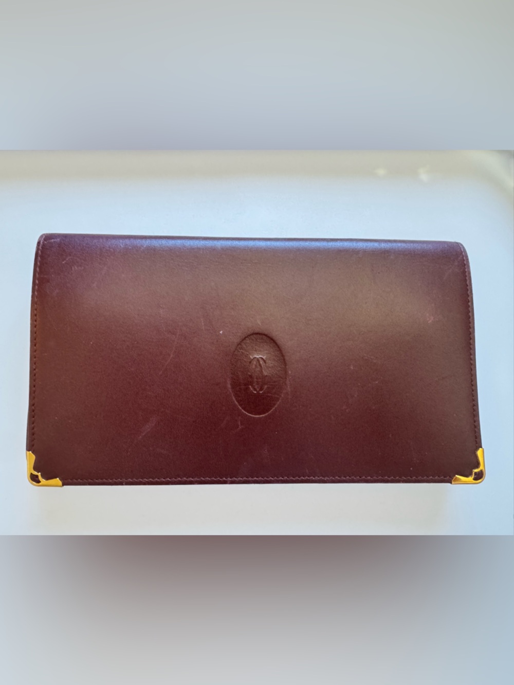 Cartier Vintage Leather Clutch/Long wallet with Gold Corner Accents and kisslock